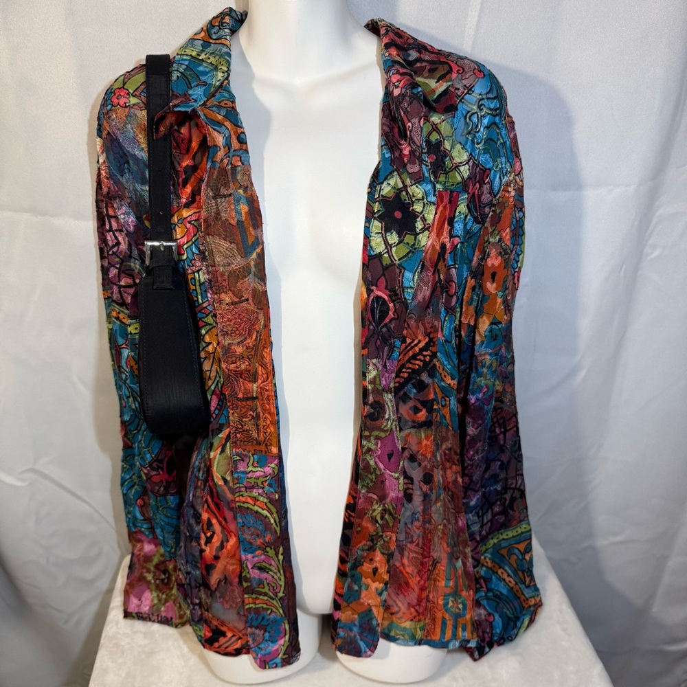 Chico’s Sheer Patchwork Button Front Top | Staine… - image 2